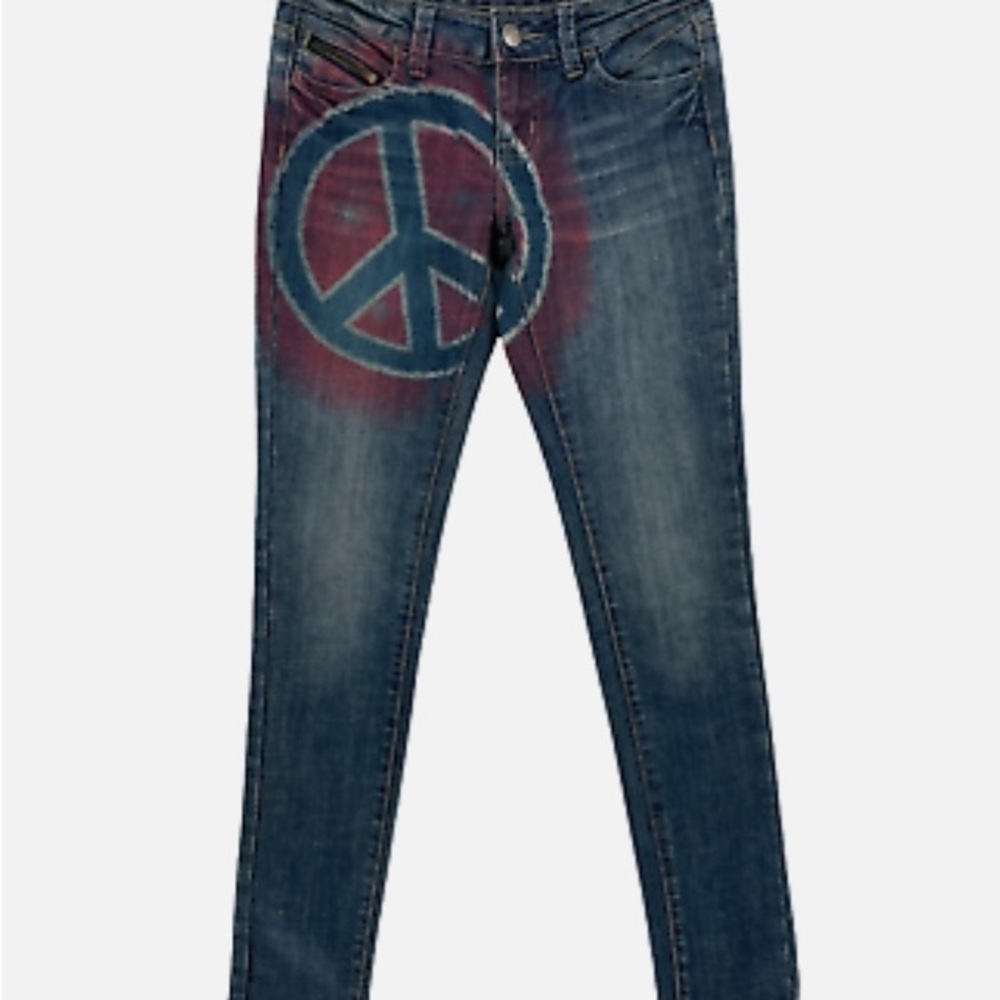 Black Crystal Jeans with Peace Sign - Picture 2 of 3